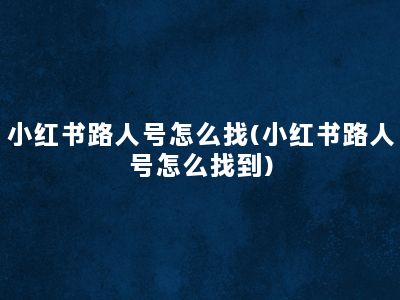 小红书路人号怎么找(小红书路人号怎么找到)