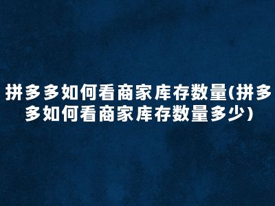 拼多多如何看商家库存数量(拼多多如何看商家库存数量多少)