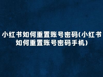 小红书如何重置账号密码(小红书如何重置账号密码手机)