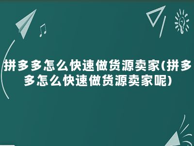 拼多多怎么快速做货源卖家(拼多多怎么快速做货源卖家呢)