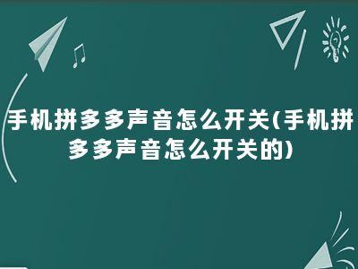 手机拼多多声音怎么开关(手机拼多多声音怎么开关的)