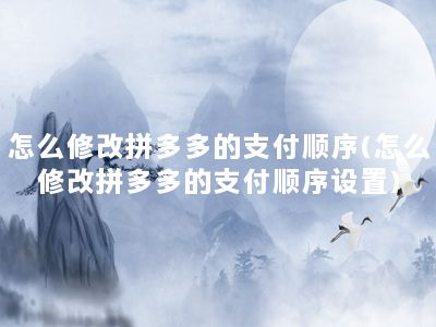 怎么修改拼多多的支付顺序(怎么修改拼多多的支付顺序设置)