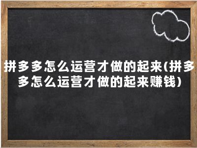 拼多多怎么运营才做的起来(拼多多怎么运营才做的起来赚钱)