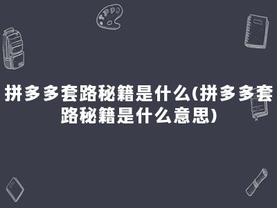 拼多多套路秘籍是什么(拼多多套路秘籍是什么意思)