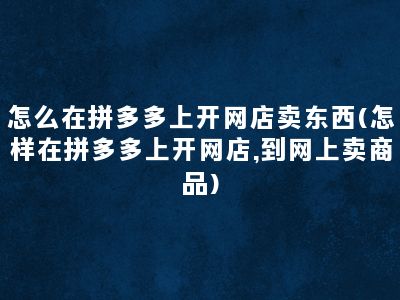 怎么在拼多多上开网店卖东西(怎样在拼多多上开网店,到网上卖商品)