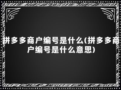 拼多多商户编号是什么(拼多多商户编号是什么意思)